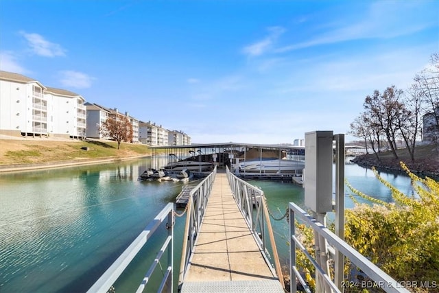 dock area with a water view