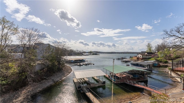 view of dock with a water view