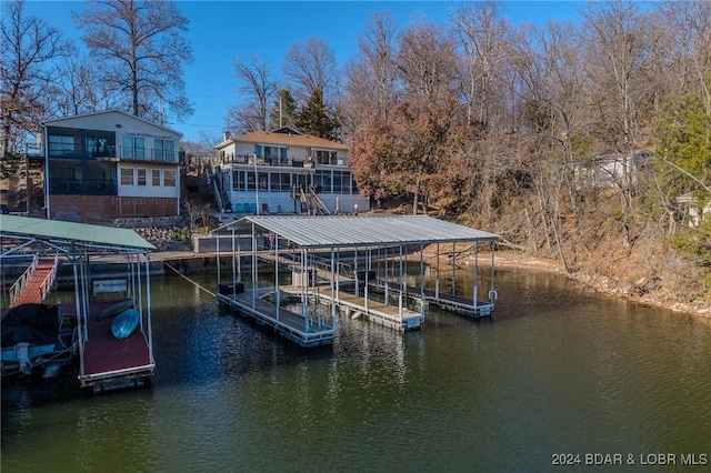 dock area featuring a water view