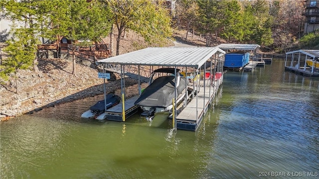 view of dock featuring a water view