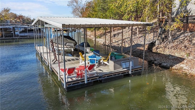 dock area with a water view