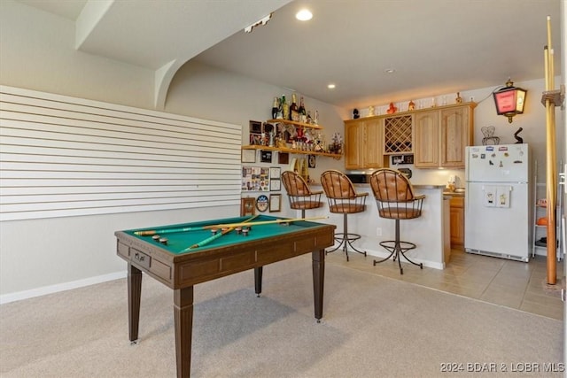 rec room featuring light tile patterned flooring and pool table