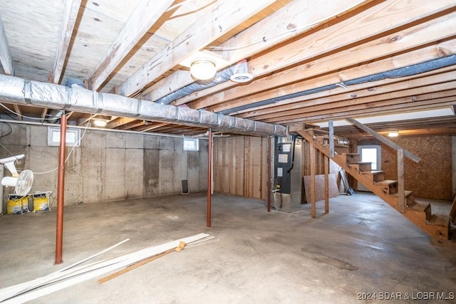 basement with heating unit