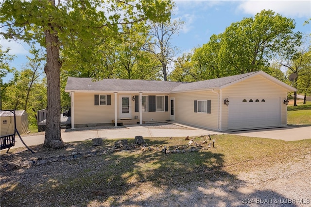 single story home with a garage