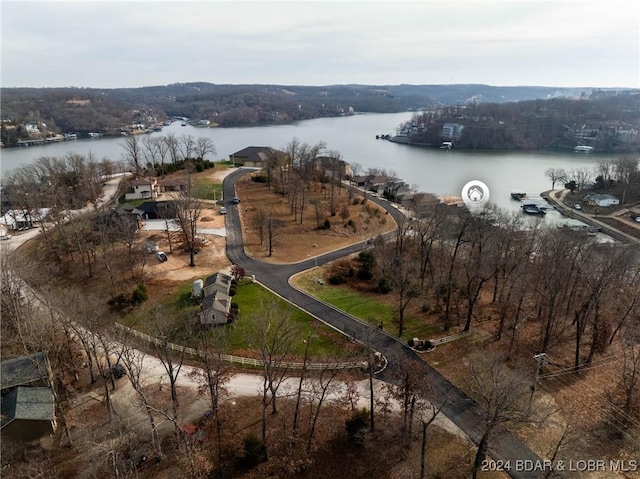 drone / aerial view featuring a water view