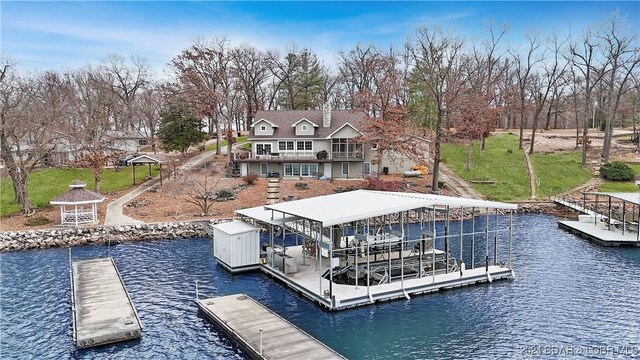 view of dock with a water view