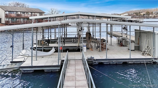 dock area with a water view