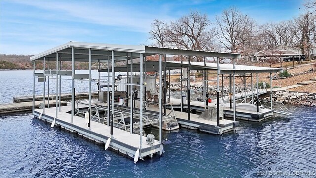 dock area featuring a water view