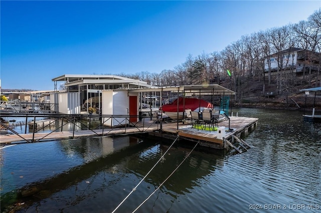 dock area with a water view