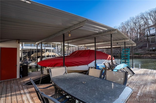 dock area with a water view