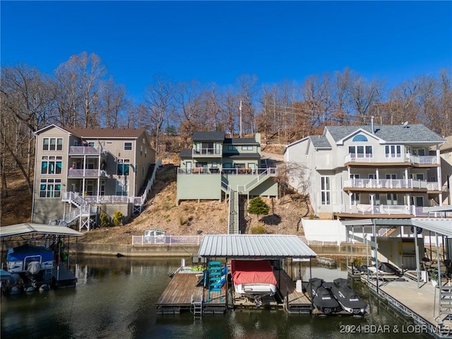 dock area featuring a water view