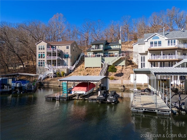 view of dock featuring a water view