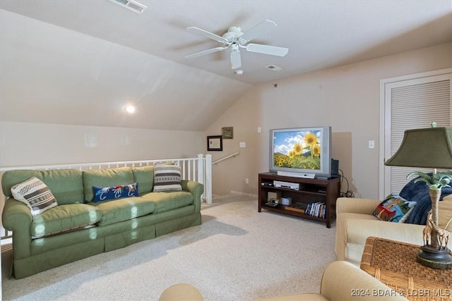 4800 Eagleview Dr Unit 241A, Osage Beach, MO 65065 - carpeted living room with ceiling fan and lofted ceiling