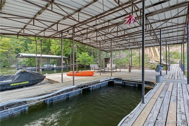 view of dock featuring a water view