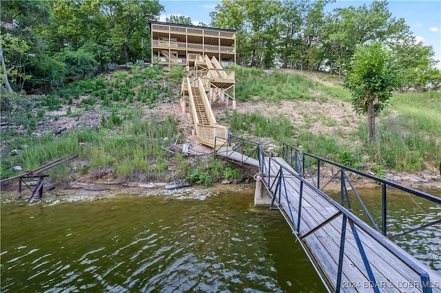 view of dock featuring a water view