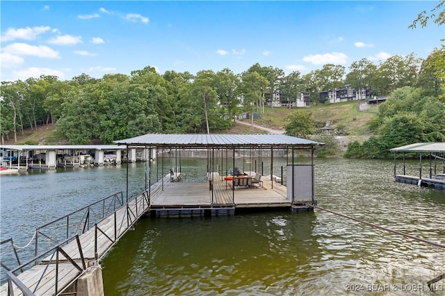 view of dock with a water view