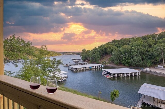 property view of water with a boat dock