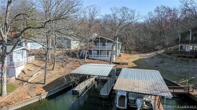 view of dock with a water view