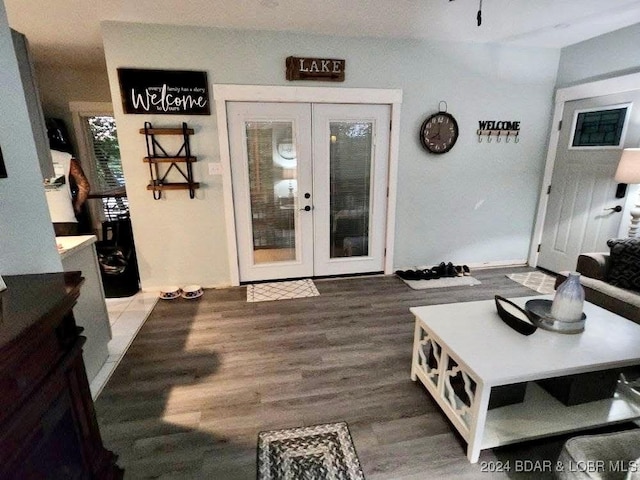 interior space featuring french doors and hardwood / wood-style flooring