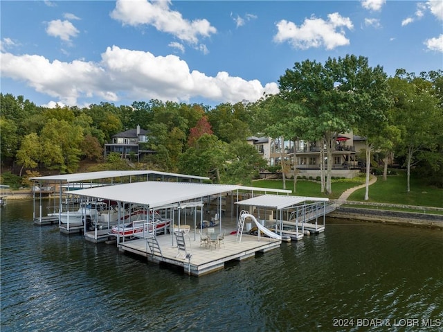 dock area featuring a water view