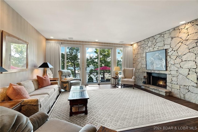 living room with a fireplace