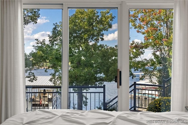 bedroom with a water view