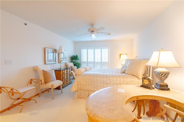 bedroom featuring carpet floors and ceiling fan