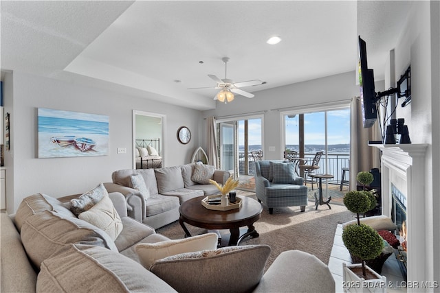 living room featuring ceiling fan