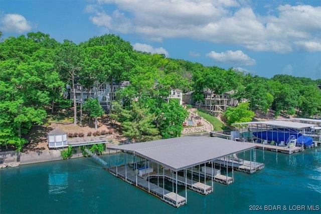 view of dock with a water view