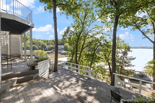 deck with a water view