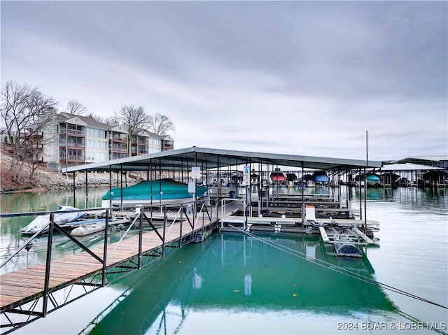 dock area with a water view