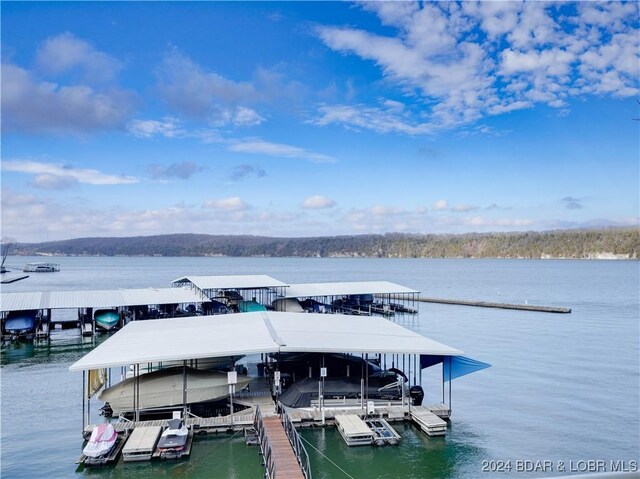 view of dock with a water view