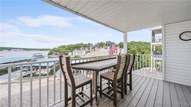 deck with a water view