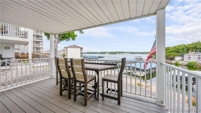 deck with a water view