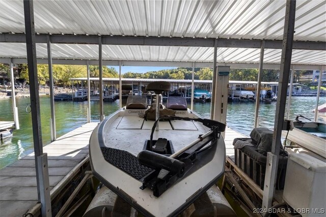 view of dock with a water view