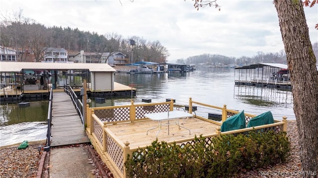 dock area featuring a water view and boat lift