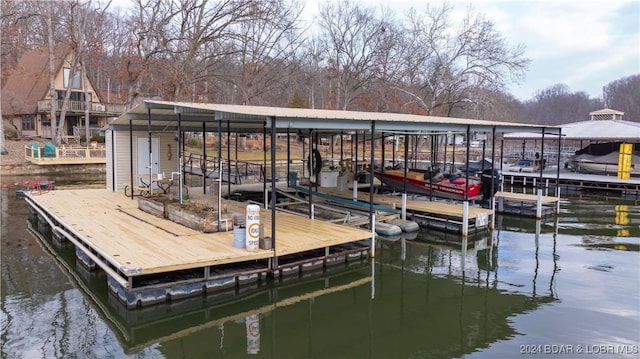 view of dock with a water view