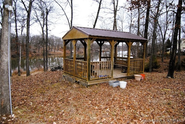 deck featuring a water view