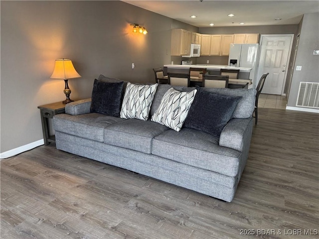 living room featuring dark hardwood / wood-style flooring