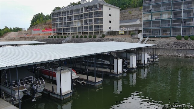 view of dock featuring a water view