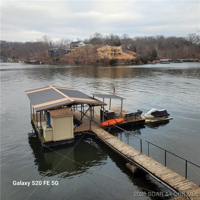 dock area with a water view