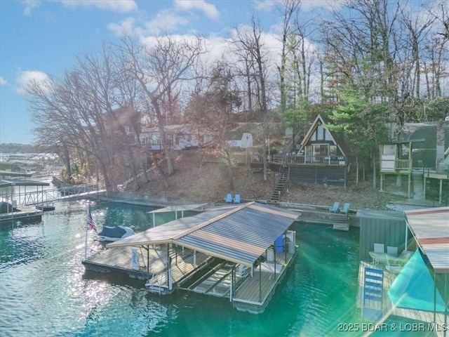 view of pool featuring a boat dock and a water view