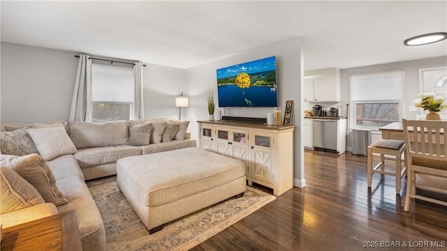 living room featuring dark hardwood / wood-style flooring