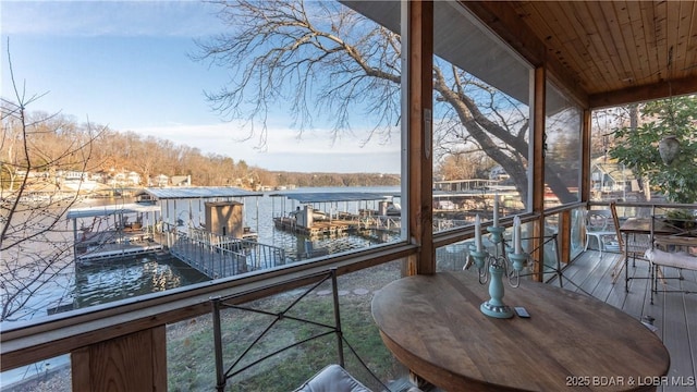 deck featuring a water view