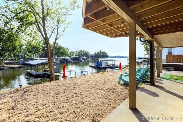 view of dock with a water view