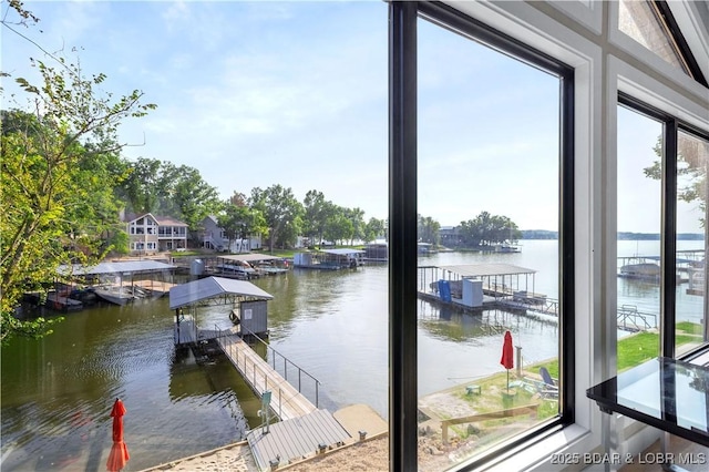 view of dock with a water view