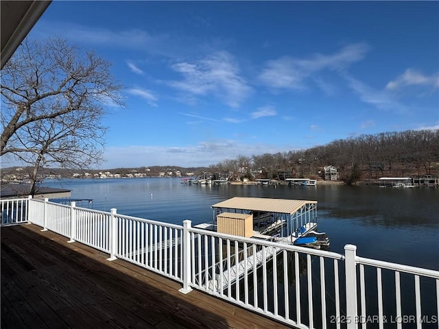 view of dock with a water view