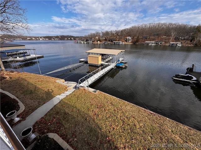 view of dock featuring a water view