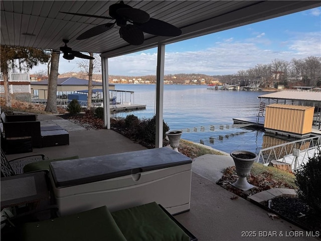 view of dock with a water view