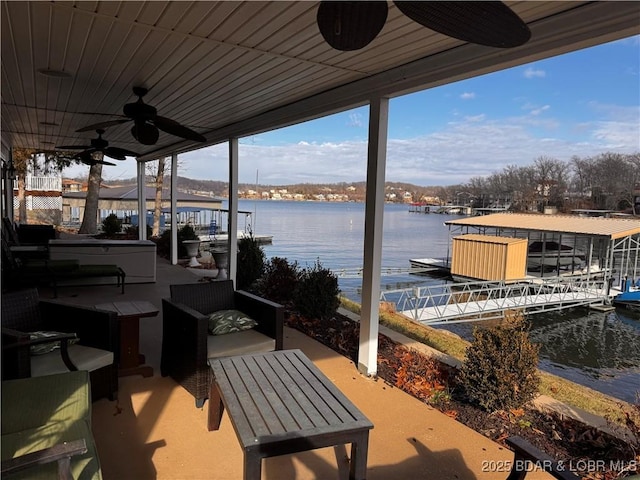 dock area with a water view